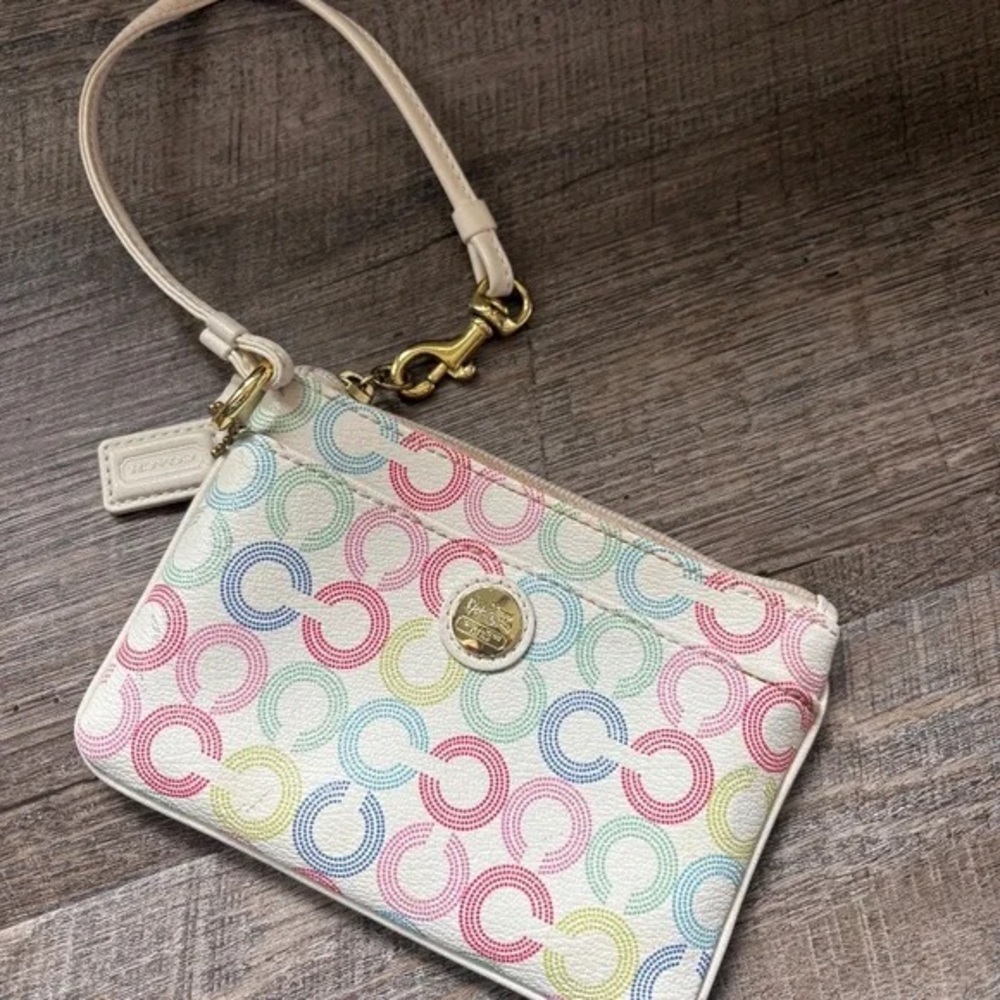 Coach White Wristlet Multi-Color Logo